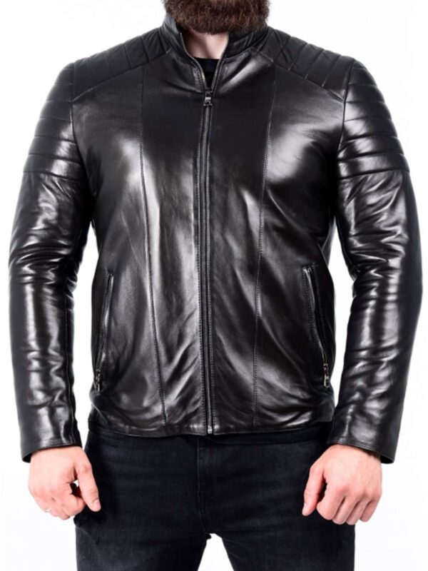Black Cafe Racer Riker Leather Jacket