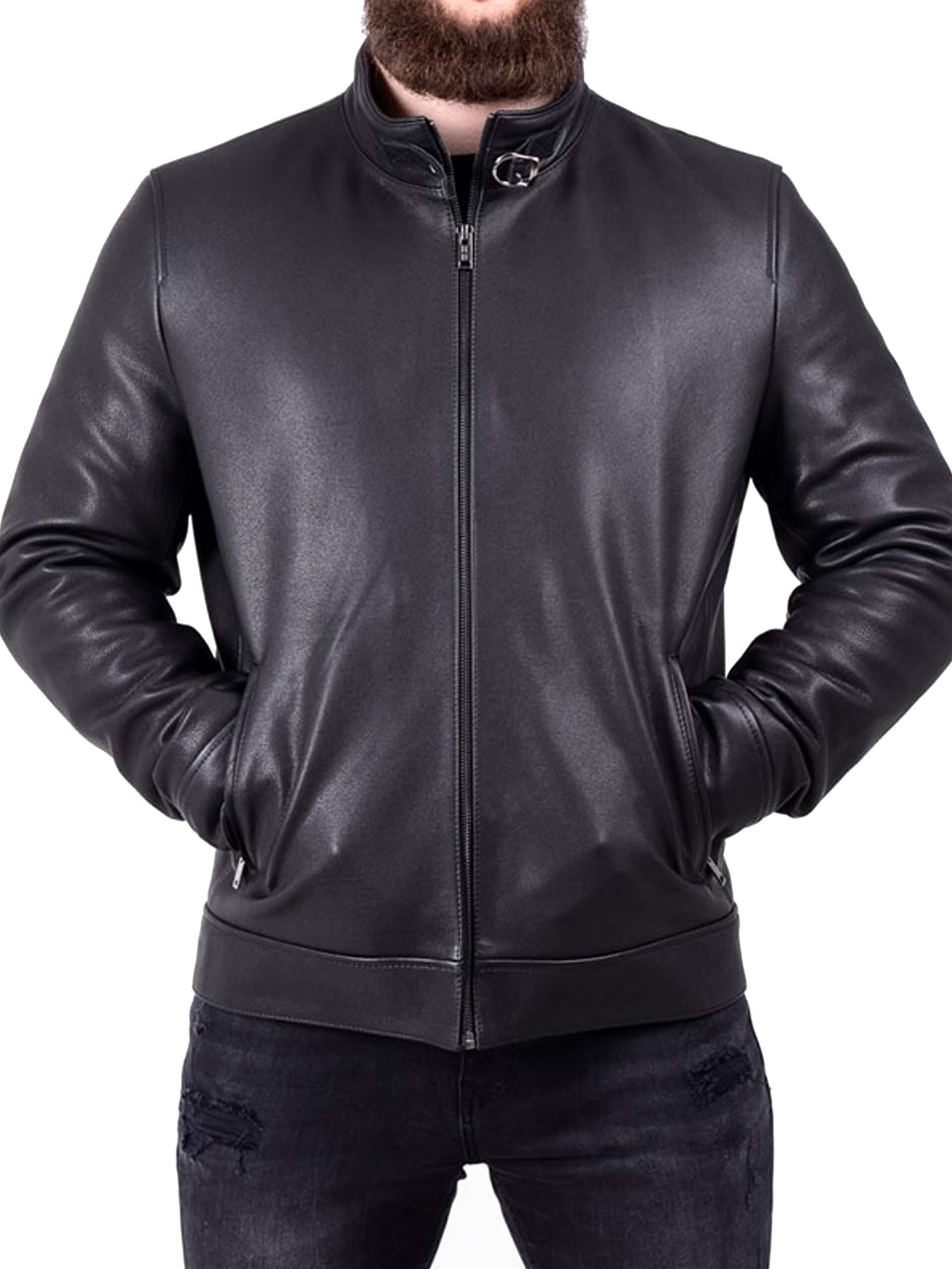 Black-Real-Leather-Cafe-Racer-Riker-Jacket