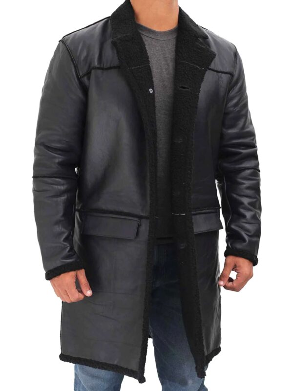 Black Shearling Leather Long Coat