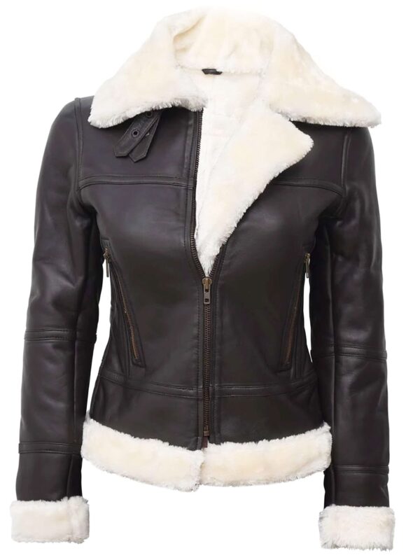 Brown Shearling Bomber Leather Jacket for women