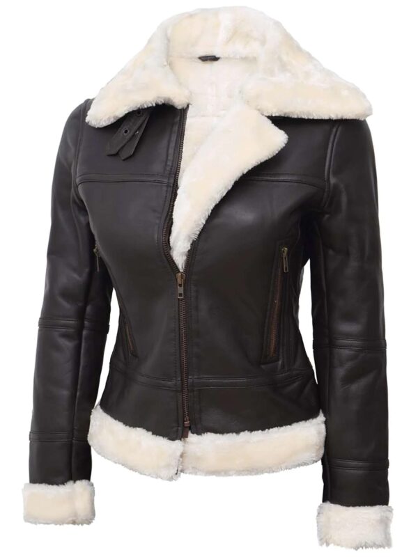 Brown Shearling Bomber Leather Jacket