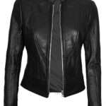 Carrie Black Slim Fit Cafe Racer Leather Jacket