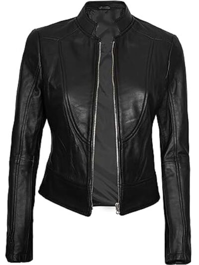 Carrie Black Slim Fit Cafe Racer Leather Jacket