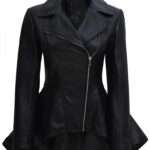Clarissa Womens Black Peplum Leather Jacket