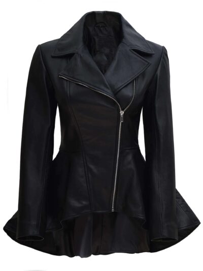 Clarissa Womens Black Leather Peplum Jacket