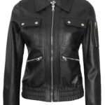 Evelyn Women's Black Leather Bomber Jacket