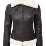 Frances Womens Brown Shearling Bomber Leather Jacket