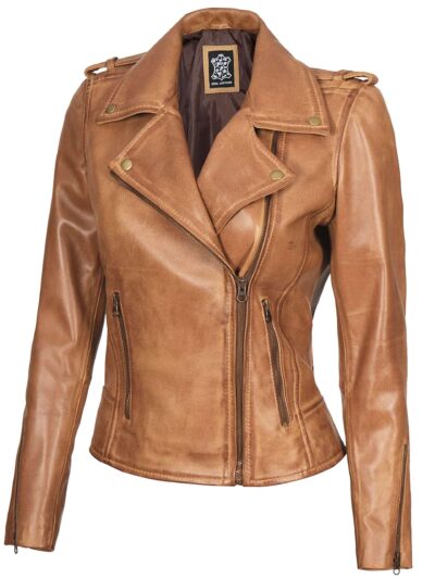 Kirsten Women's Camel Brown Leather Jacket