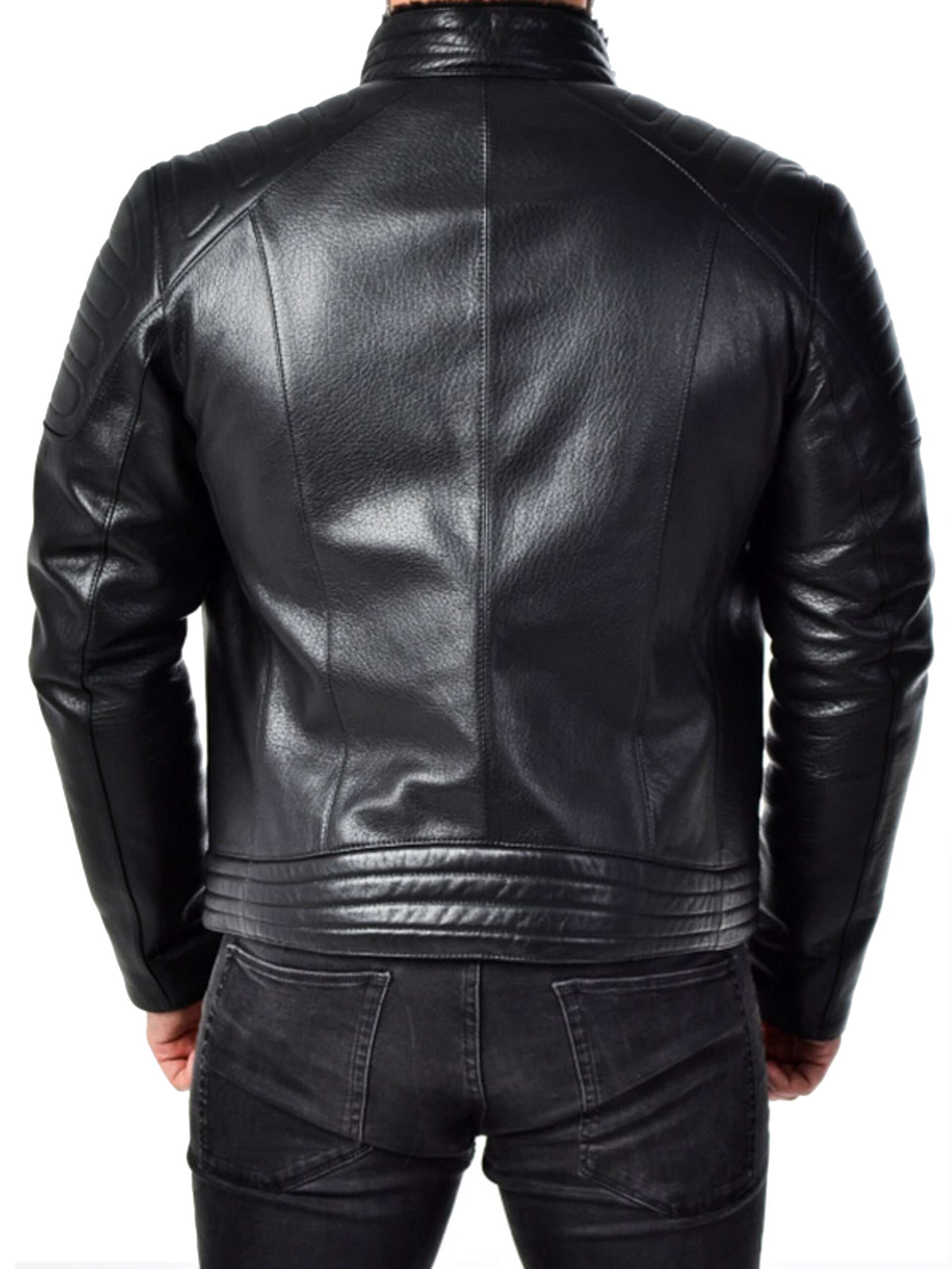 Mens Black Cafe Racer Riker Leather Jacket
