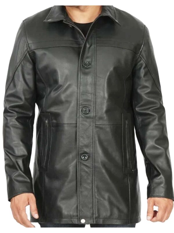 Men's Black Leather Car Coat