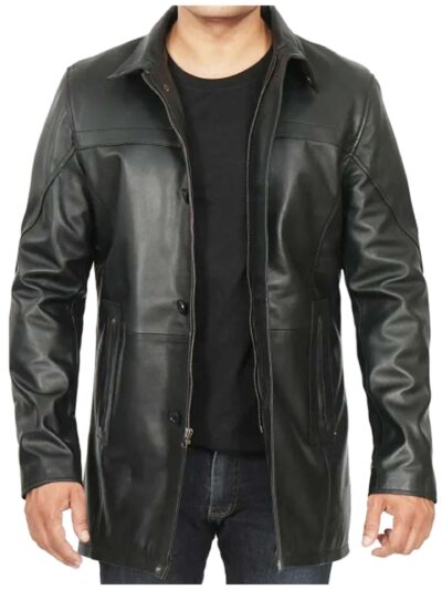 Men's Black Real Lambskin Leather Car Coat