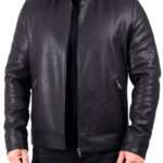 Mens Black Real Leather Cafe Racer Riker Jacket