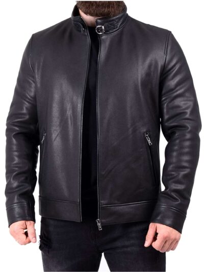 Mens-Black-Real-Leather-Cafe-Racer-Riker-Jacket