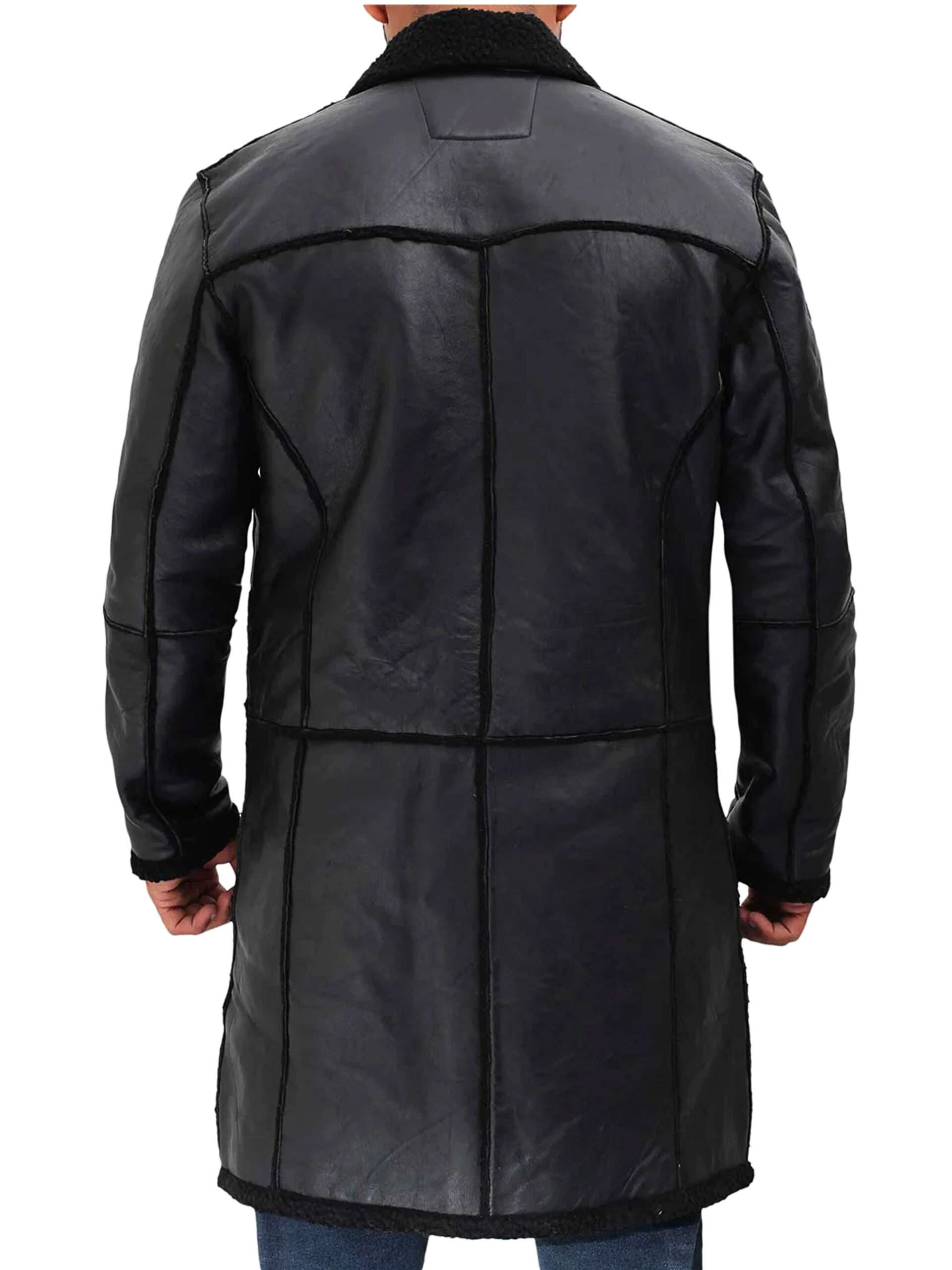 Mens Black Shearling Leather Long Coat