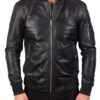 Mens Bomia Ma-1 Black Leather Bomber Jacket