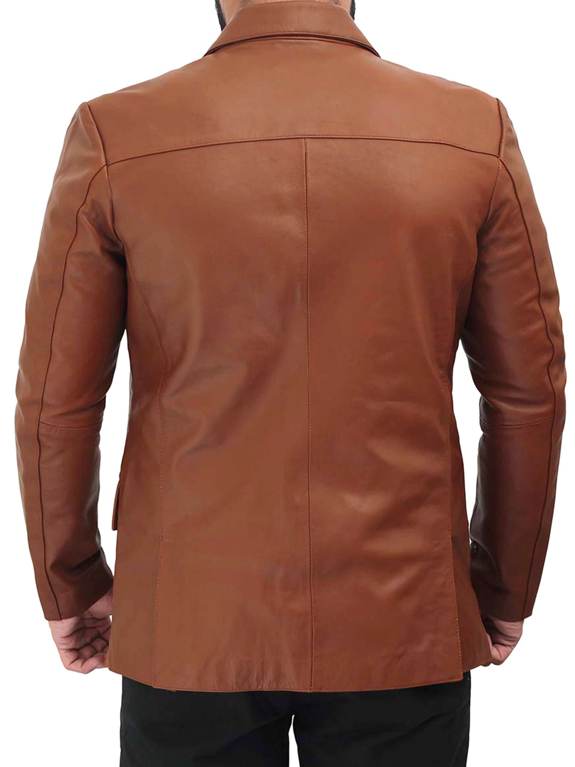 Men's Cognac Brown Leather Blazer Jacket