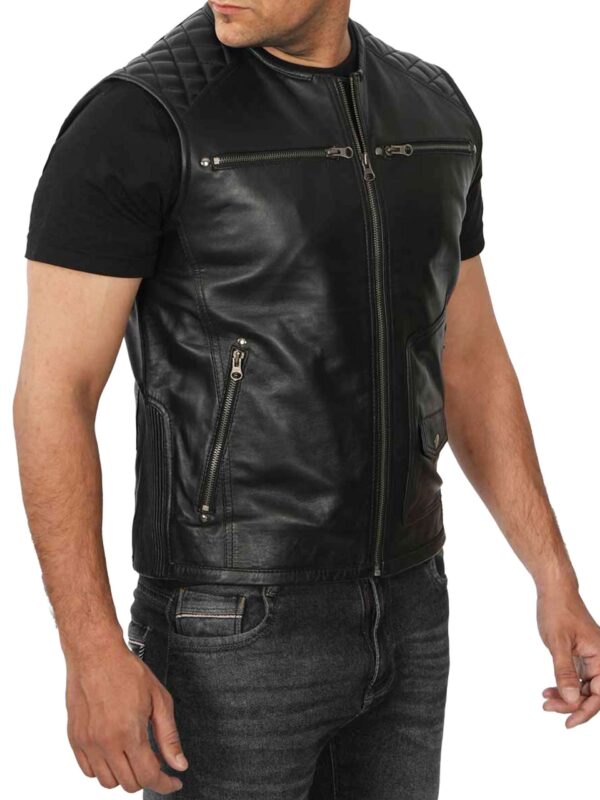 Quilted Black Leather Biker Vest