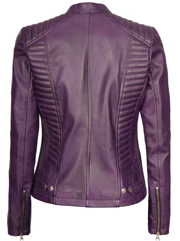 Rachel Purple Cafe Racer Biker Leather Jacket For Women