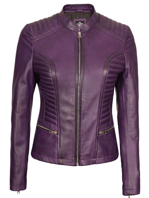 Rachel Purple Cafe Racer Biker Leather Jacket