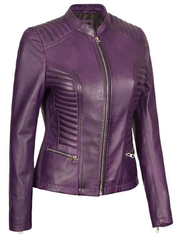 Rachel Purple Cafe Racer Leather Jacket Women's