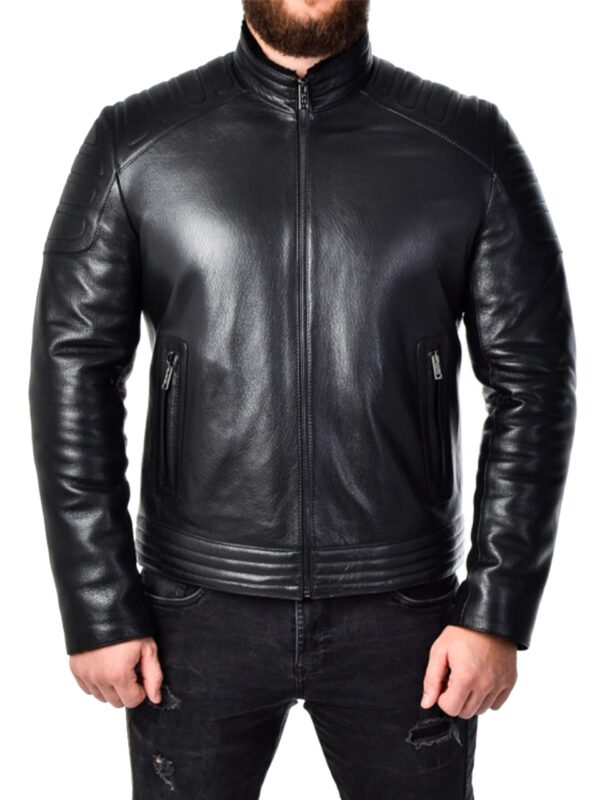 Slim Fit Black Cafe Racer Riker Leather Jacket