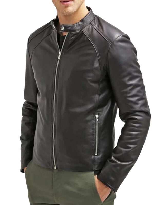 Slim Fit Real Leather Black Biker Jacket For Men