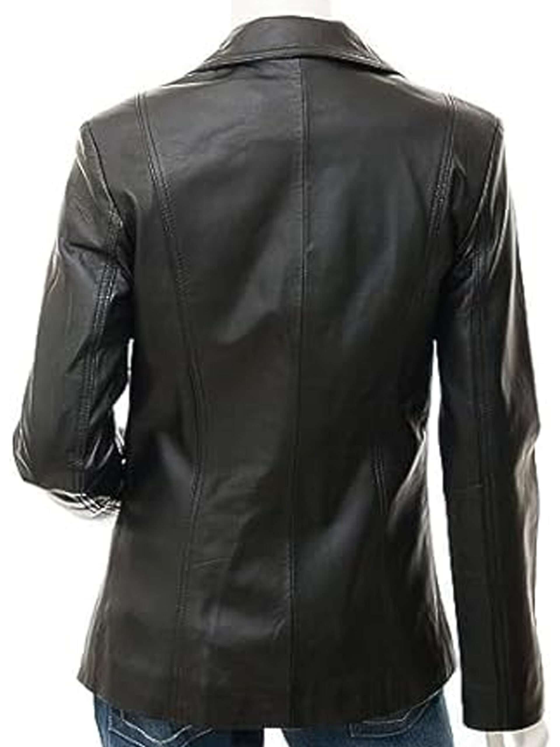 Two-Button Black Leather Blazer Jacket