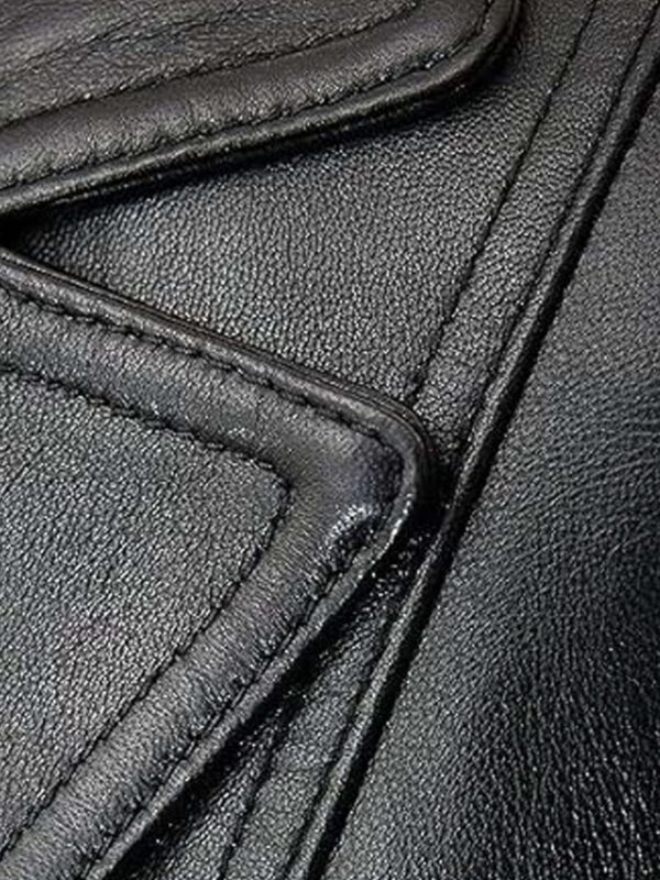 Wide Lapel Black Leather Blazer Coat