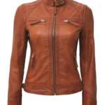 Women Quilted Motorcycle Biker Leather Jacket