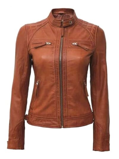 Women Quilted Motorcycle Biker Leather Jacket1