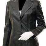 Womens Black Leather Blazer Jacket