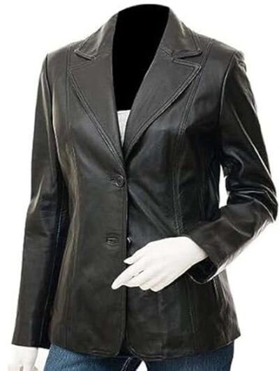 Womens Black Leather Blazer Coat