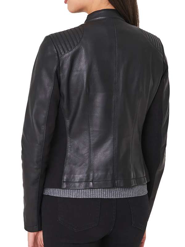 Women's Black Leather Moto Biker Jacket