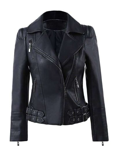 Women's Black Moto Biker Leather Jacket