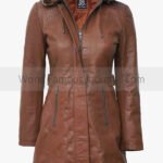 Women's Brown Leather Long Coat