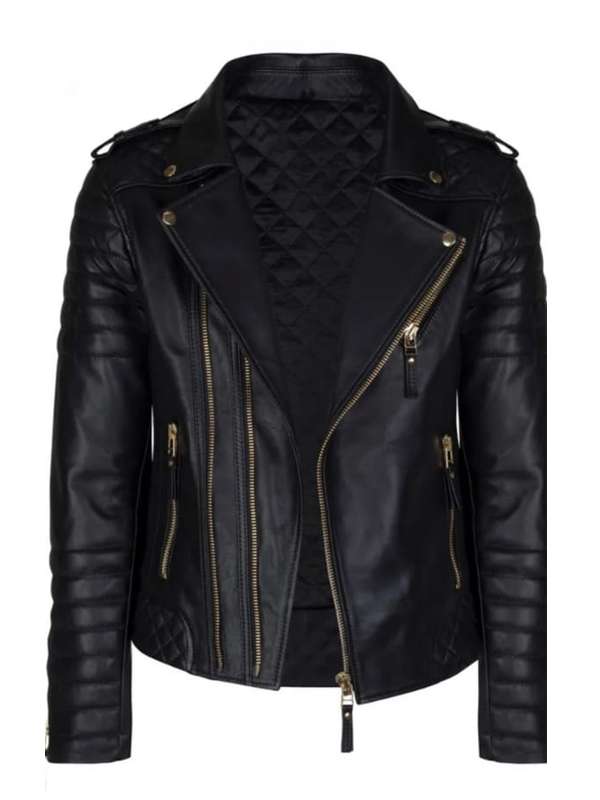 Black Slim Fit Black Biker Leather Jacket