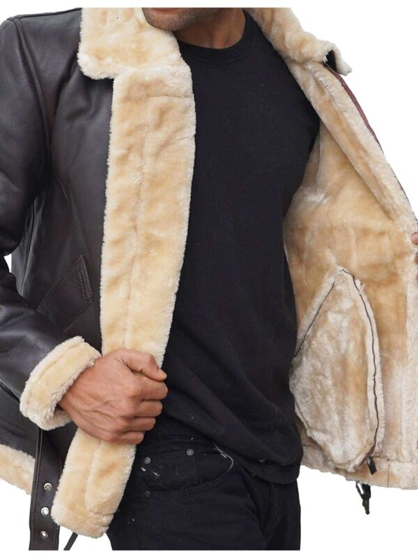 Dark Brown Shearling Bomber Leather Jacket