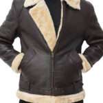 Men’s Dark Brown Shearling Bomber Leather Jacket