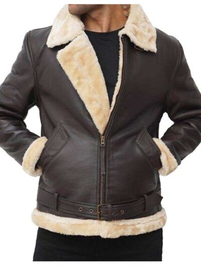 Men’s Dark Brown Shearling Bomber Leather Jacket