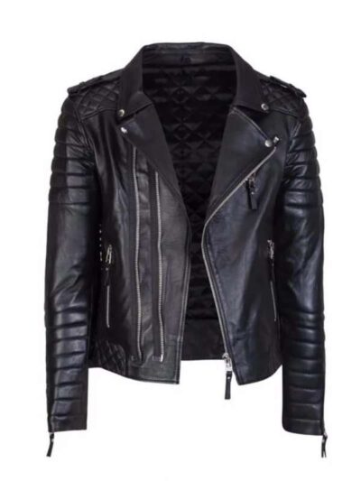 Men's Black Diamond Quilted Slim Fit Biker Leather Jacket