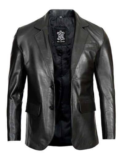 Men’s Real Lambskin Black Leather Blazer