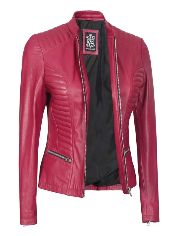Pink Padded Style Cafe Racer Leather Jacket