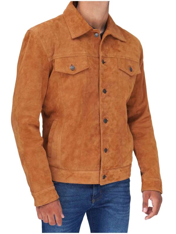 Quality Logan Suede Brown Leather Trucker Jacket For Men