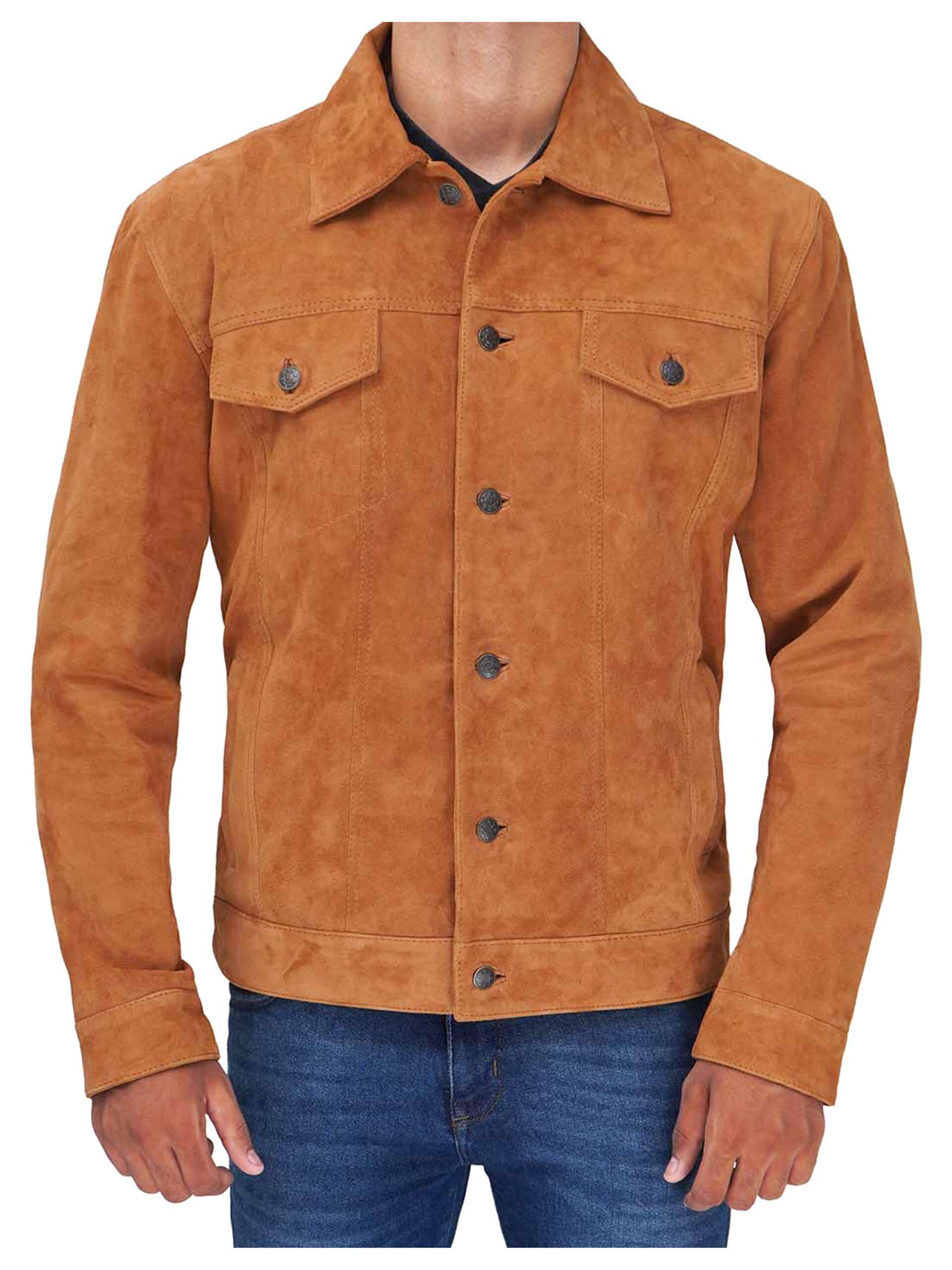 Quality Logan Suede Brown Leather Trucker Jacket
