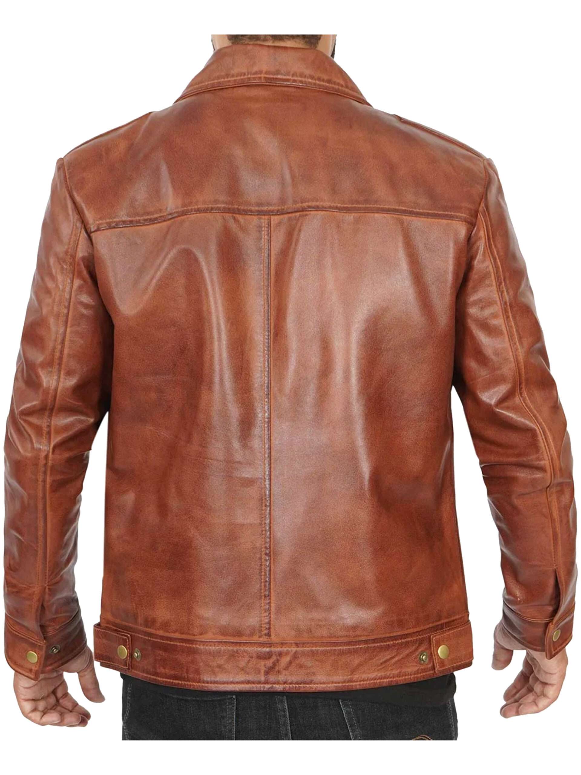 Shirt Collar Style Real Leather Vintage Brown Leather Jacket For Men