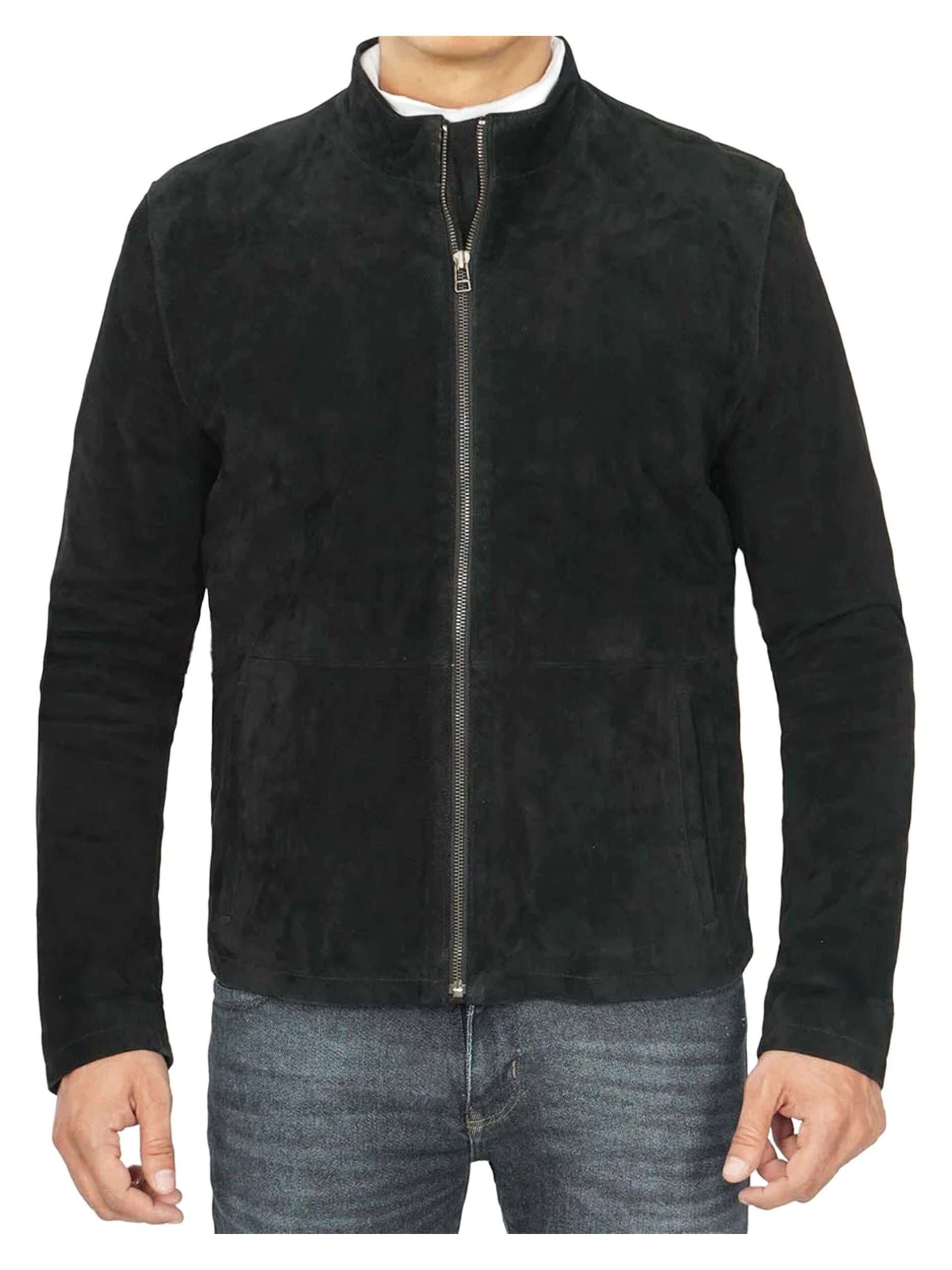Shop Mens Genuine Black Suede Biker Leather Jacket