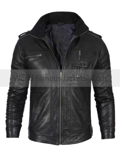 Tavares Men's Black Cafe Racer Leather Jacket