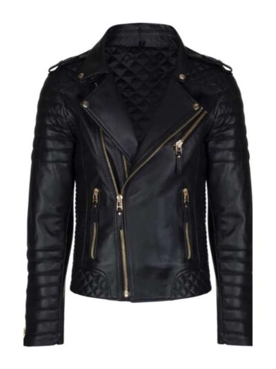 Unisex Black Slim Fit Black Biker Leather Jacket