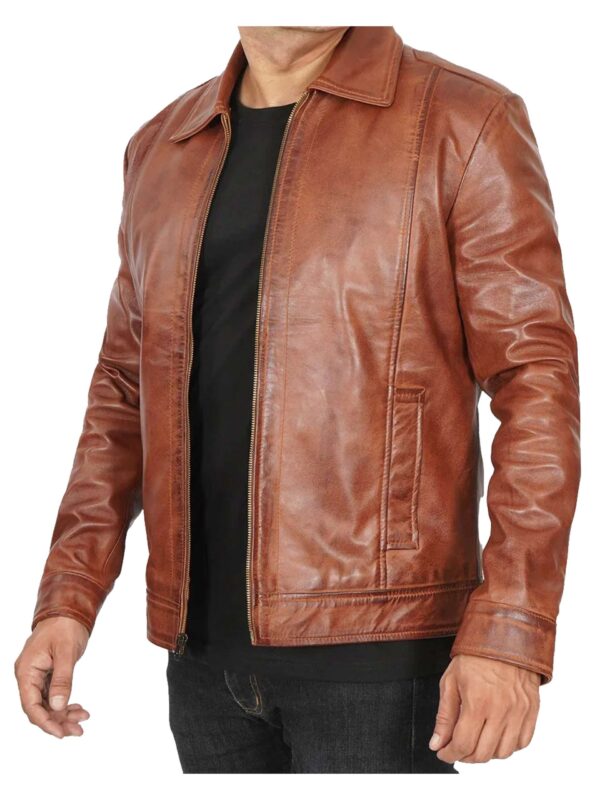 Vintage Brown Leather Jacket For Men