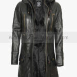 Women’s Hooded Black Leather Coat